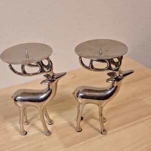 Source Unknown Metallic Reindeer Candle Holders